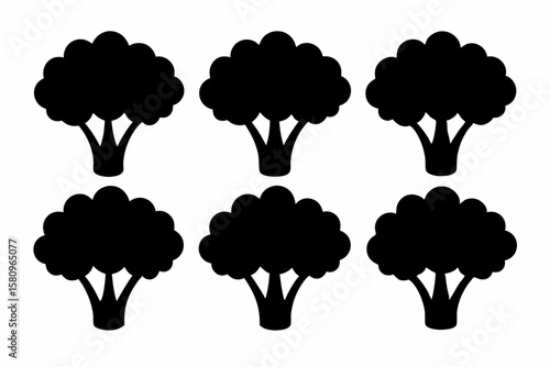 Black Silhouette Broccolini Icons - Vector Collection