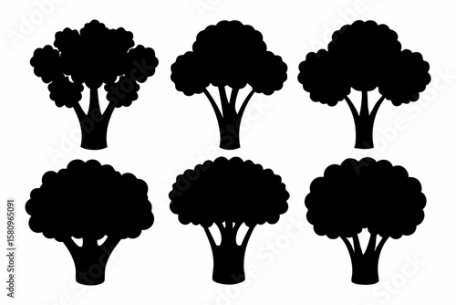 Black Silhouette Broccolini Icons - Vector Collection