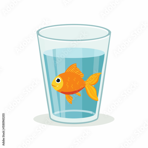 Glass half full featuring smiling goldfish showing optimism attitude