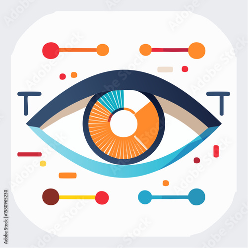 Human eye with loading circle iris, concept of data processing