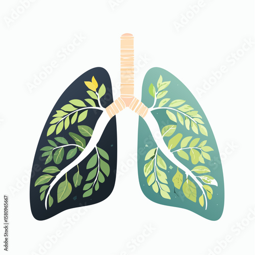 Human lungs artwork showing the contrast between unhealthy and healthy