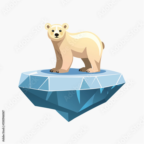 Lone polar bear on a small, geometric ice floe in the Arctic region