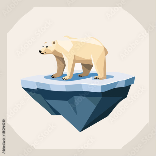 Lone polar bear on a polygonal ice floe in the arctic ocean