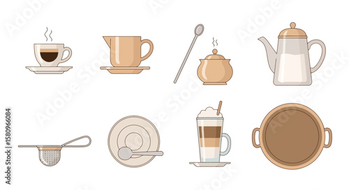 Coffee and Tea Service Vector Illustration Set