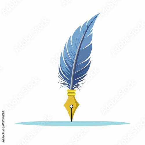 Blue feather transforms smoothly into a golden fountain pen tool