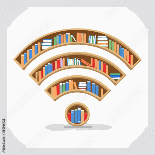 Wi fi signal using shelves filled with books forming internet symbol