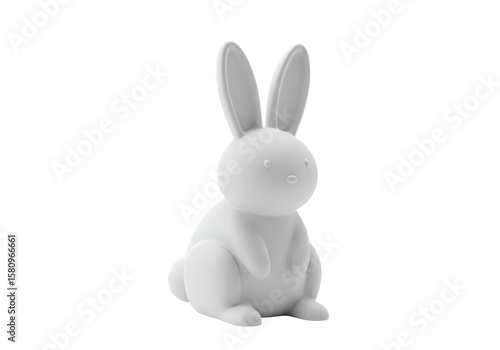 Isolated White Rabbit Figurine with Smooth Texture