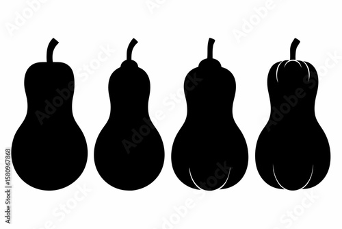 Butternut Squash Icon Set – Black Silhouettes