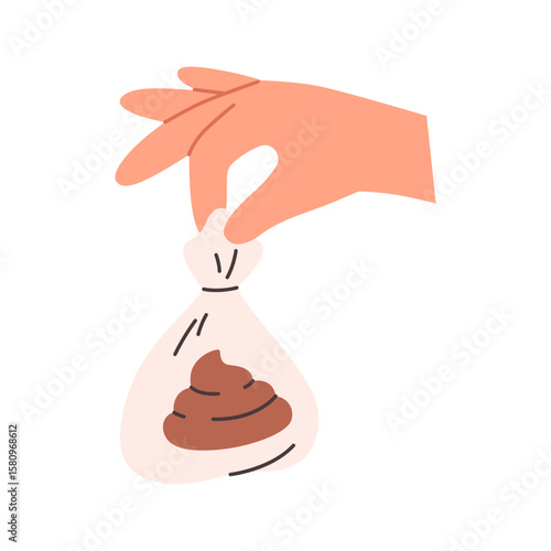 Clean up after your dog concept. Hand picking up poo with a bag. Pet care, environmental awareness waste disposal. Vector illustration in flat style