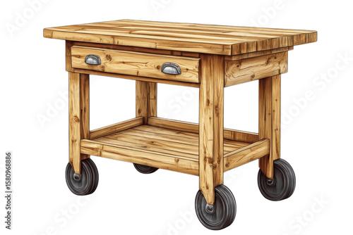 Rustic Wooden Kitchen Cart A charming butcher block island on wheels bringing warmth and on transparent background