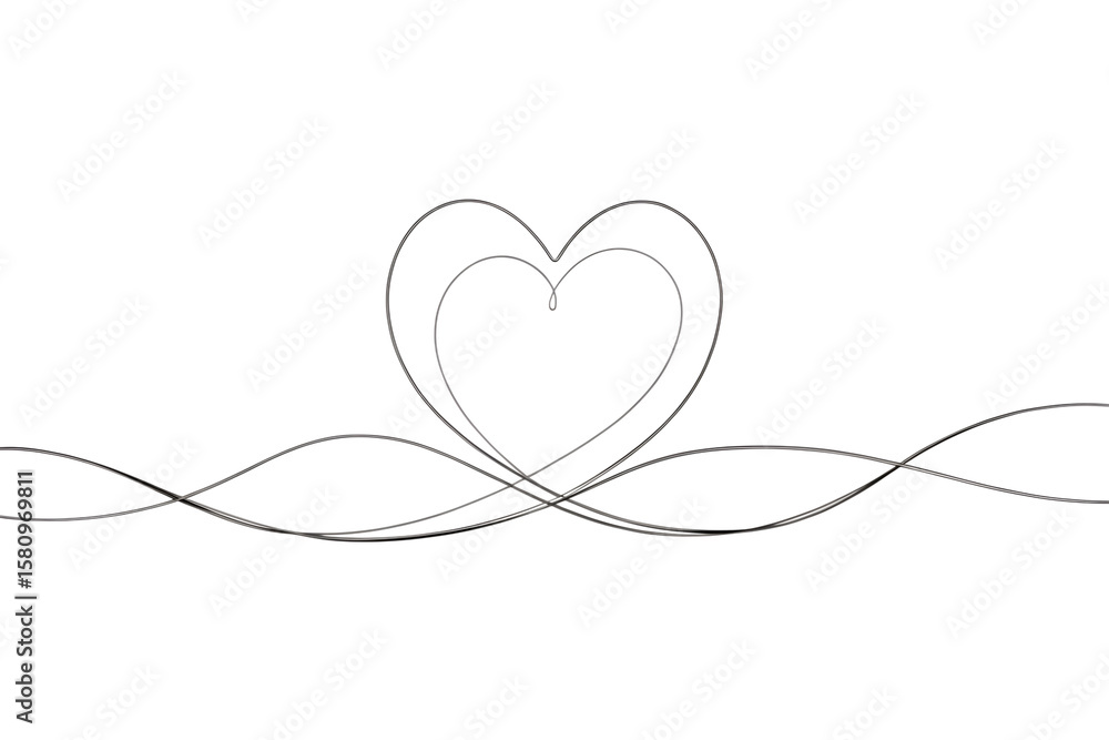 Fototapeta premium A continuous line drawing of a heart with abstract waves isolated on transparent background