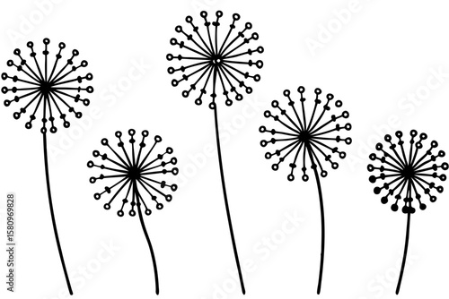 Dandelion Greens Icon Set 6 One-Line Art Illustrations