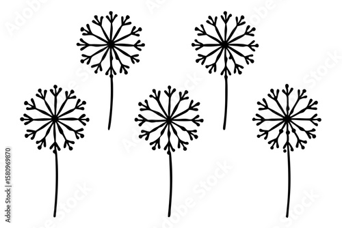Dandelion Greens Icon Set 6 One-Line Art Illustrations