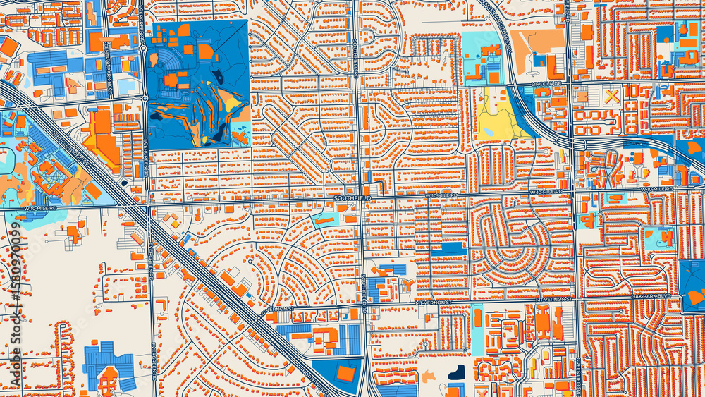 Obraz premium Colorful Southfield Street Map with Labels and Buildings