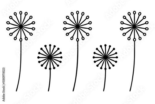 Dandelion Greens Icon Set 6 One-Line Art Illustrations