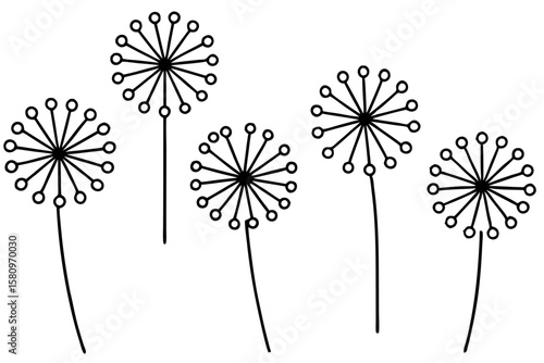 Dandelion Greens Icon Set 6 One-Line Art Illustrations