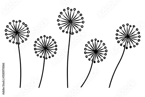 Dandelion Greens Icon Set 6 One-Line Art Illustrations