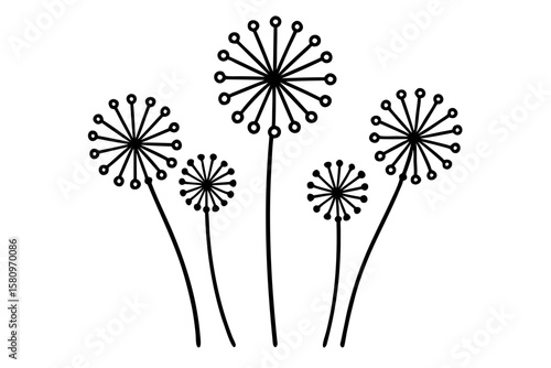 Dandelion Greens Icon Set 6 One-Line Art Illustrations