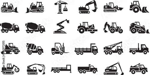 Collection of Black Construction Vehicle Icons construction vehicles