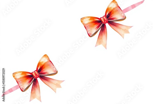 Delicate hand-drawn bows with vibrant watercolor washes, perfect for holiday or wedding stationery, hand-drawn, packaging