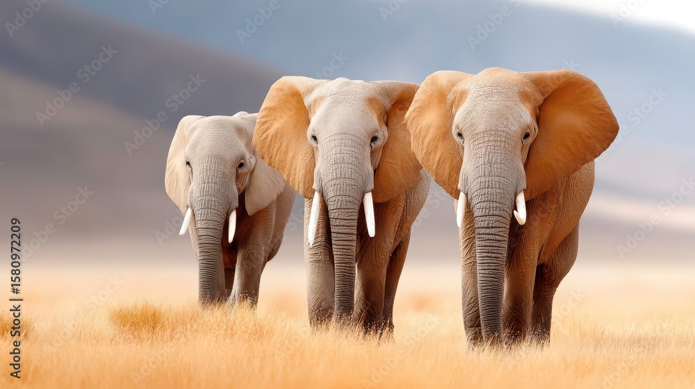 Fototapeta premium Majestic Elephants in African Savannah Wildlife - nature travel
