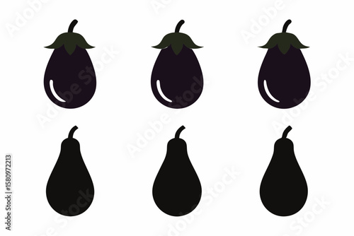 Eggplant Silhouette Icon Set 6 Vector Designs