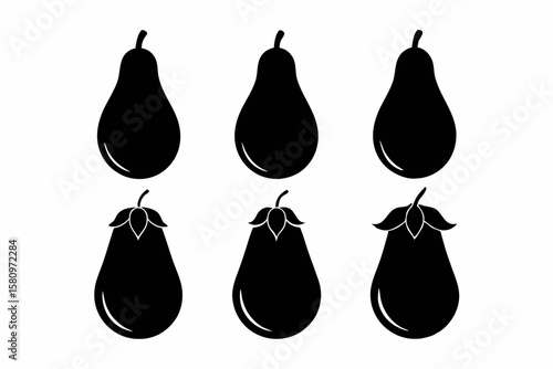Eggplant Silhouette Icon Set 6 Vector Designs