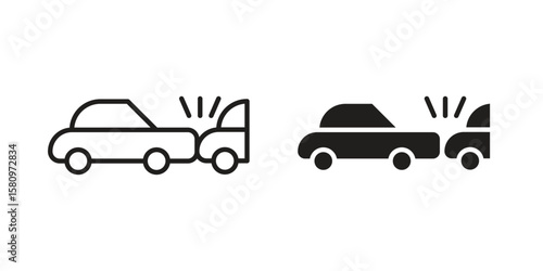 Rear end collision icon, outline vector sign, linear and solid style pictogram isolated on white.