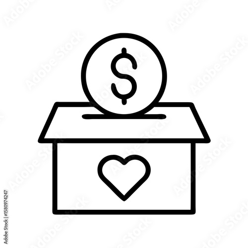 Donation box with heart for charity and fundraising with money coin vector illustration