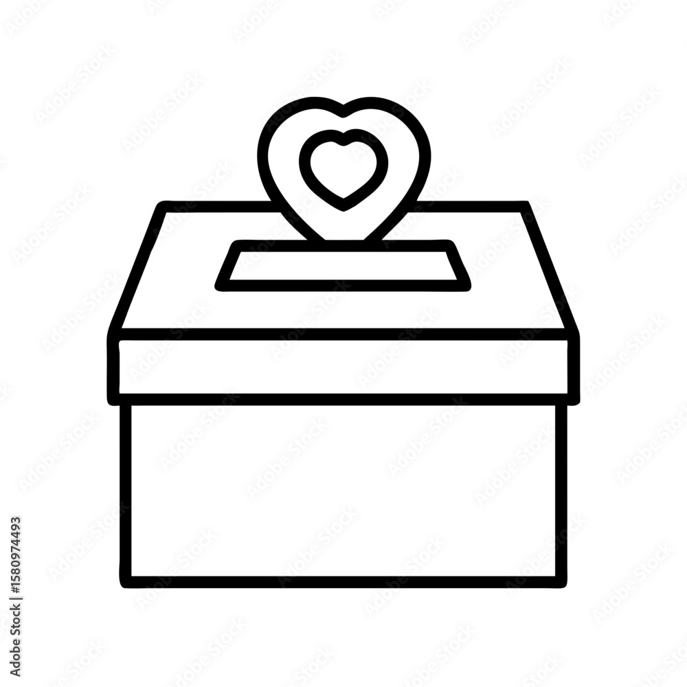 Fototapeta premium Donation box vector icon, charity box, heart donation, love donation box, outline vector box