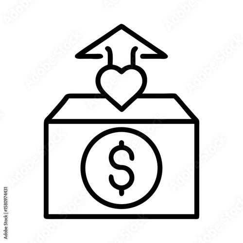 Donate money charity contribution funding fundraising support donation box with heart symbol