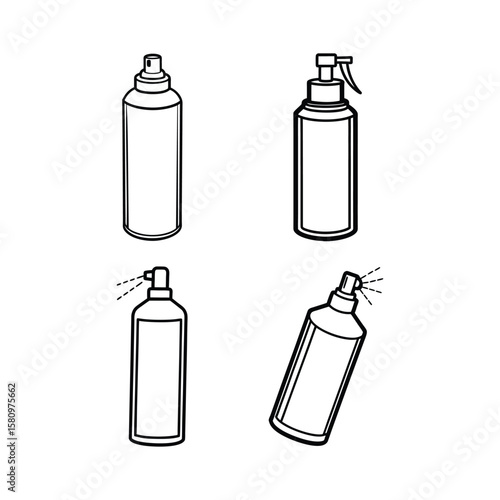 Set of hair spray bottle line art vector illustration