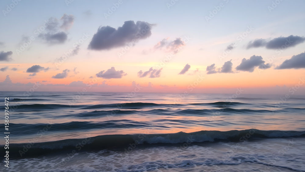 Obraz premium Ocean Calm – Gentle waves and a pink sunset