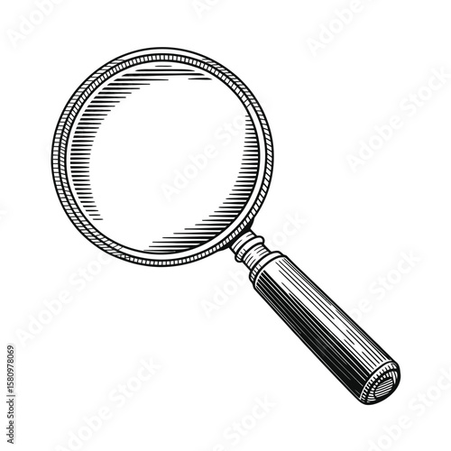 Engraved Style Magnifying Glass Illustration on White Background for Stock Use