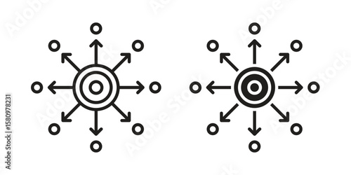Decentralized icon, outline vector sign, linear and solid style pictogram isolated on white.