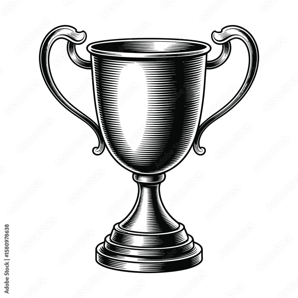Fototapeta premium Engraved Trophy Cup Illustration on White Background for Awards