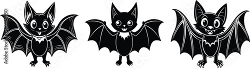Cute Bat Silhouette Vector Set for Halloween Designs. 