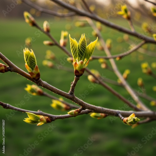 Wallpaper Mural Closeup of Bright Green Buds on a Branch in Spring Torontodigital.ca