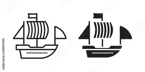 Caravel icon, outline vector sign, linear and solid style pictogram isolated on white.