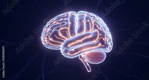 3D brain illustration with glowing neural connections on dark background  
