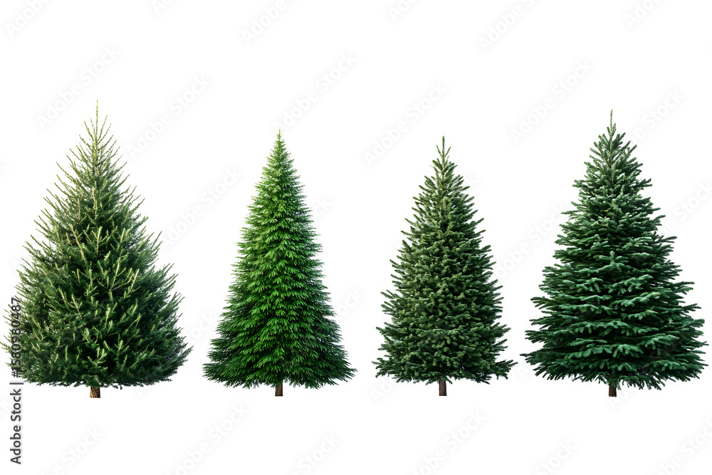 Fototapeta premium Variety of evergreen trees: fir, pine, and spruce on black background