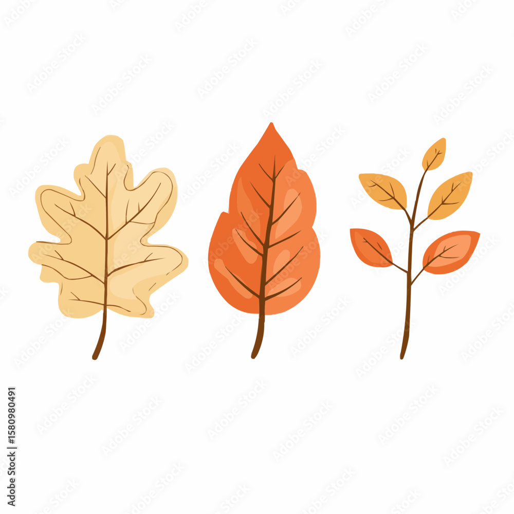 Naklejka premium Flat cartoon clipart of warm autumn leavesд in minimalist shapes, ideal for eco-friendly packaging, natural product labels, and seasonal branding
