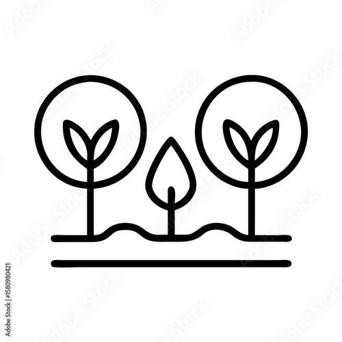 Vector graphic of trees and sapling in a field nature landscape illustration line art design