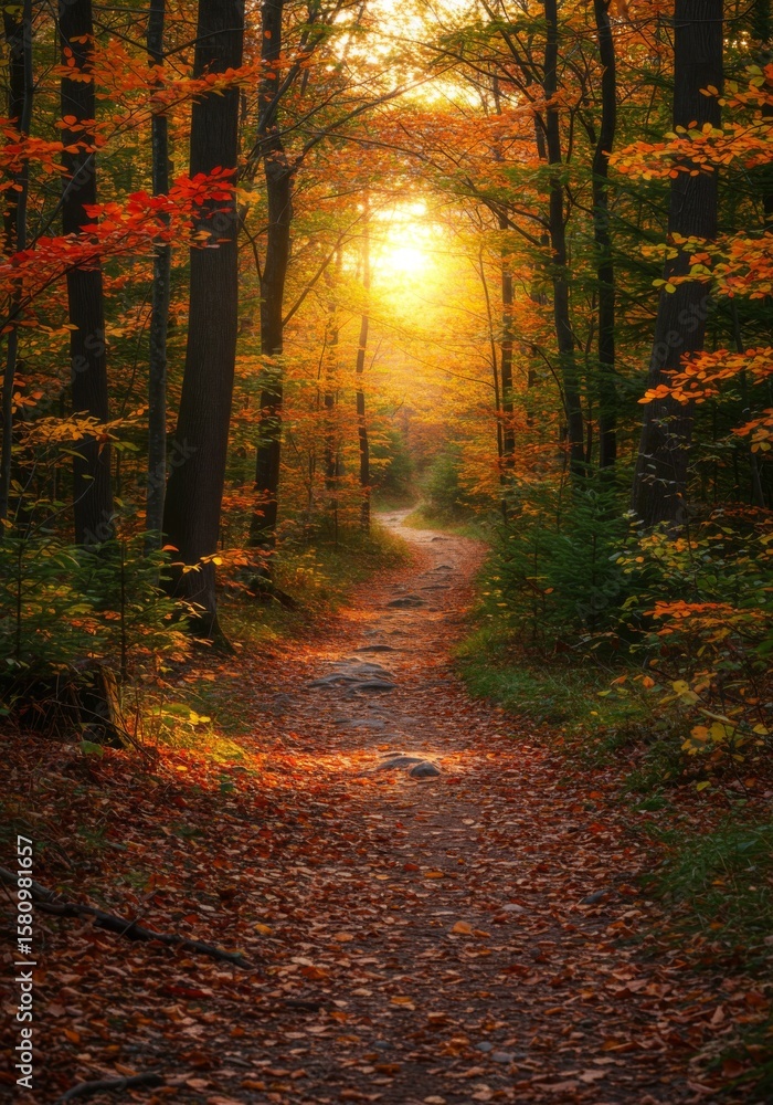 Fototapeta premium Sunlit Autumn Forest Path