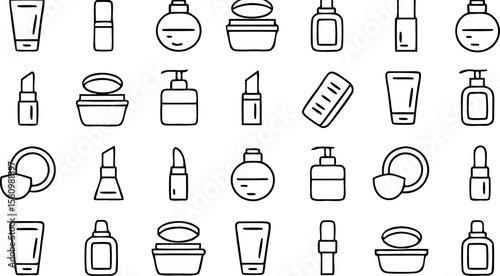 Elegant Cosmetic Collection Artistic Line Drawing Beauty and Personal Care Products Depicted in a Minimalist Fashion Forward Style
