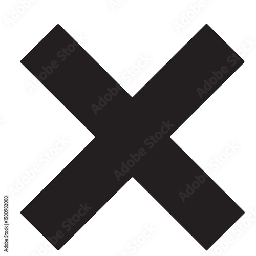 Black cross mark symbol, close icon, cancel sign, delete button, no or error choice, isolated vector design