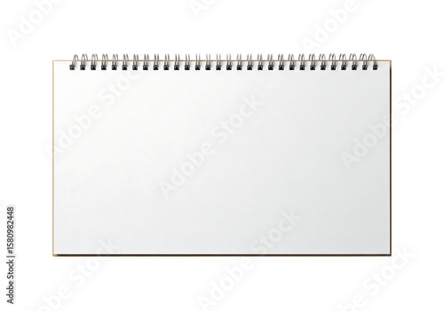 Open blank spiral bound sketchbook or notepad with white pages. Isolated on transparent background, png