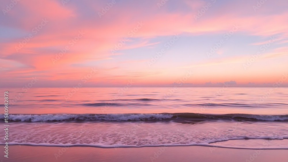 Obraz premium Ocean Calm – Gentle waves and a pink sunset