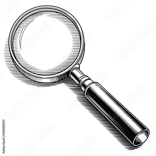Engraved Style Magnifying Glass Illustration for Search Investigation and Discovery
