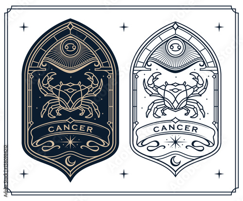 
cancer zodiac sign astrology cards set , horoscope, tarot, fortune teller. Vintage mystical illustration outline hand drawing, magical esoteric horoscope templates for wall print poster

